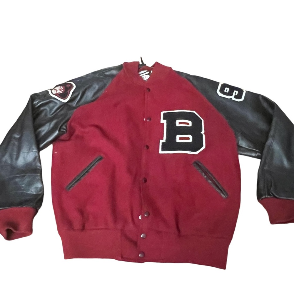 Vintage 1995 Letterman Varsity Jacket, Buccaneers Burgandy and Black Bomber, XL‎